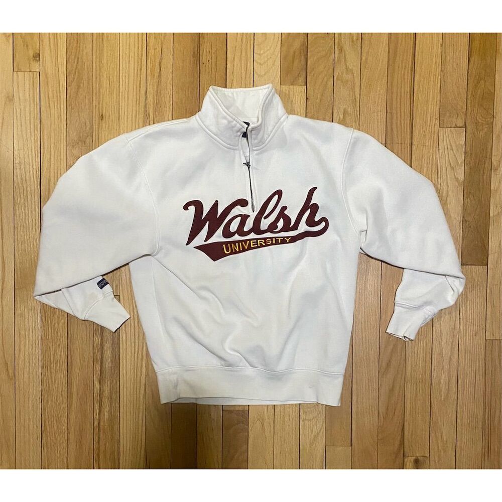 Jansport Men's Vintage Walsh University Gray Quarter Zip Pullover Sweater M